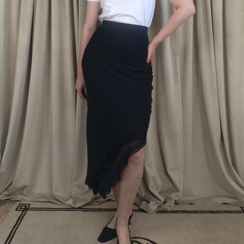 Y2K Cache Black Chiffom Asymmetrical Beaded Skirt